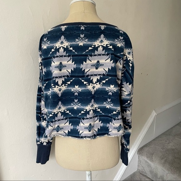 Denim & Supply Ralph Lauren Blue Ivory South West Aztec Crop Sweatshirt EUC XS - Picture 4 of 8